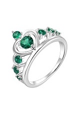 tiny silver heart crown emerald birthstone baby ring